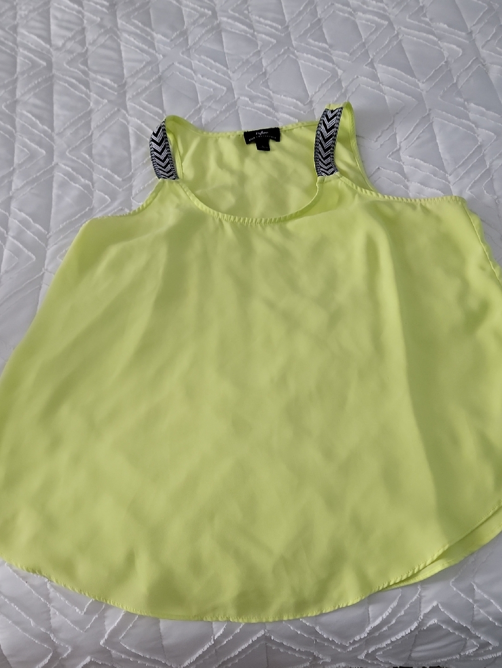 Pleione Neon Yellow Sleeveless Camisole with Patterned Straps